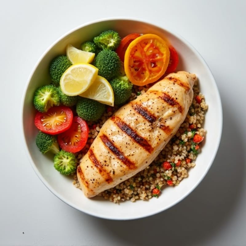Grilled Chicken Protein Bowl with Quinoa and Roasted Vegetables