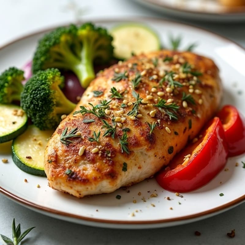 Herb-Crusted Pan Seared Chicken with Roasted Vegetables
