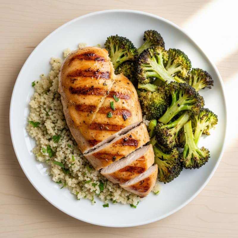 Grilled Chicken Breast with Quinoa and Roasted Broccoli