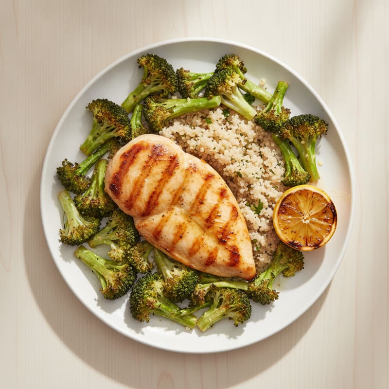 Grilled Chicken Breast with Quinoa and Roasted Broccoli