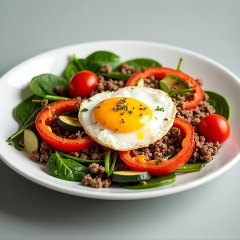 Lean Ground Beef and Roasted Vegetable Skillet