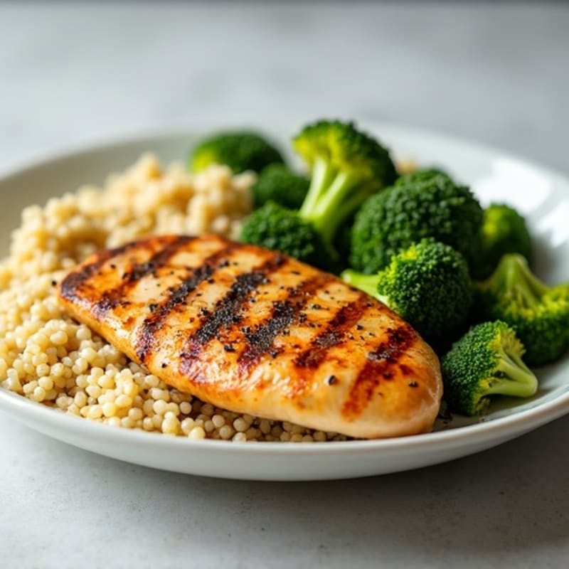 Grilled Chicken Breast with Quinoa and Roasted Broccoli