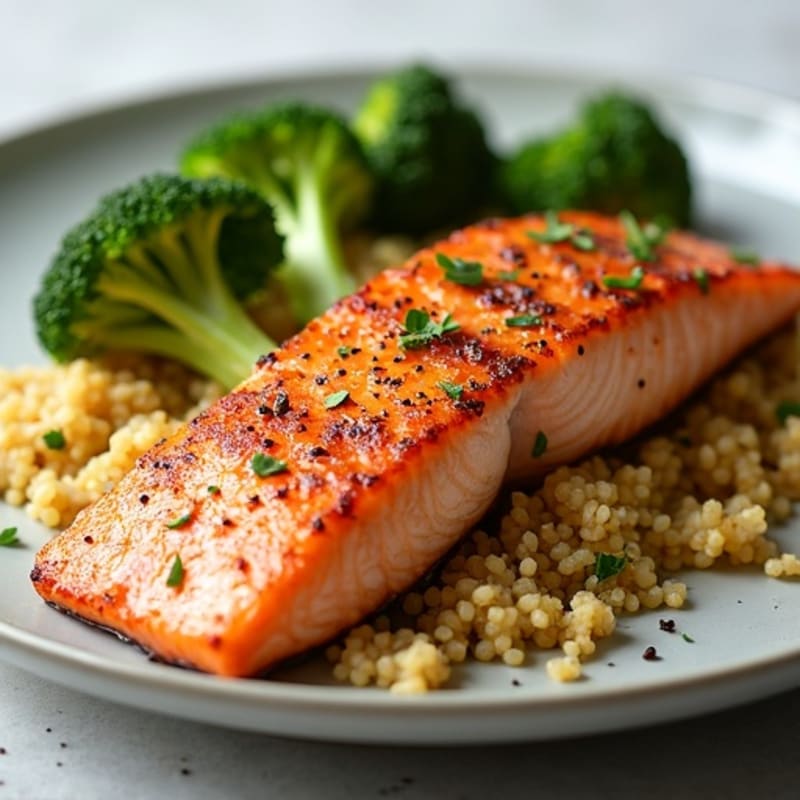 Seared Salmon Fillet with Roasted Broccoli and Quinoa