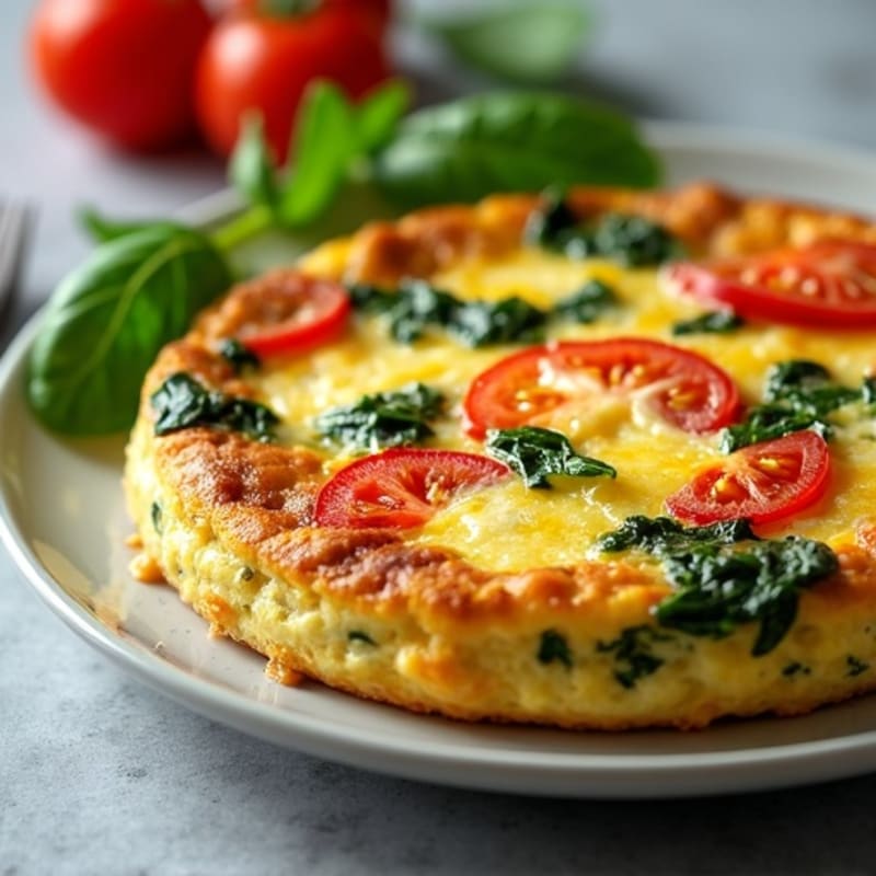 Fluffy Baked Egg Frittata with Fresh Spinach and Tomatoes
