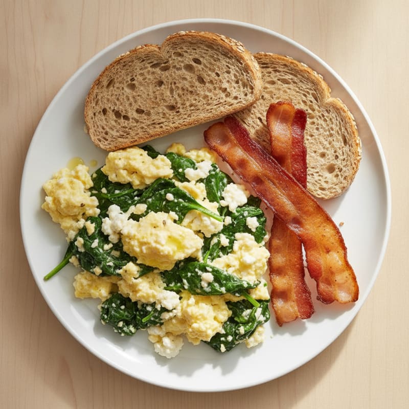Cottage Cheese Scramble with Spinach and Turkey Bacon