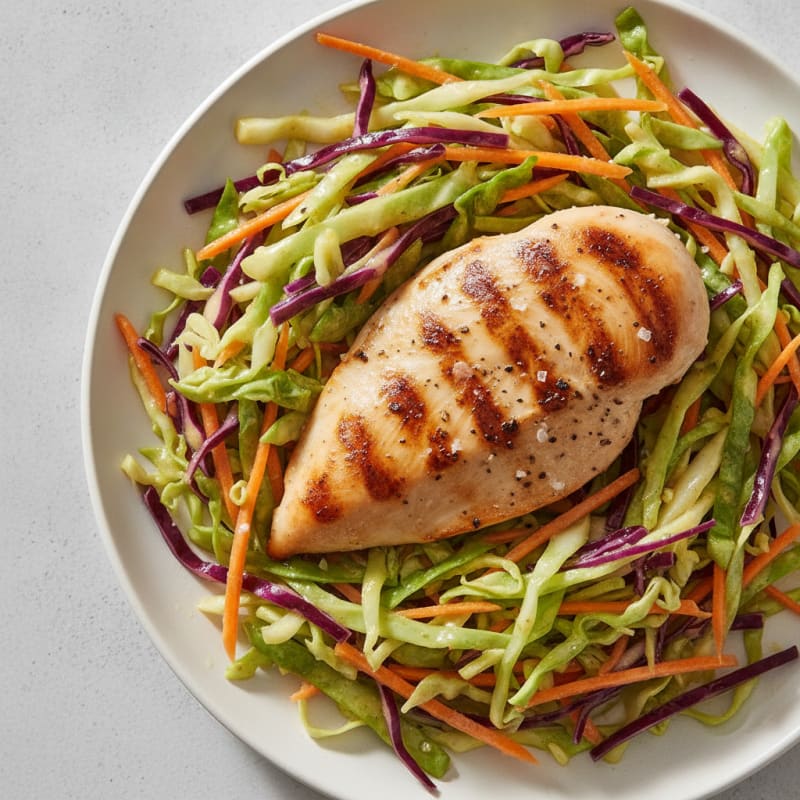 Grilled Chicken Breast with Crunchy Cabbage Slaw and Lemon Dressing