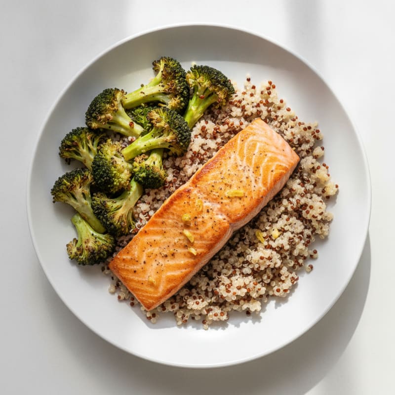 Seared Salmon with Roasted Broccoli and Quinoa