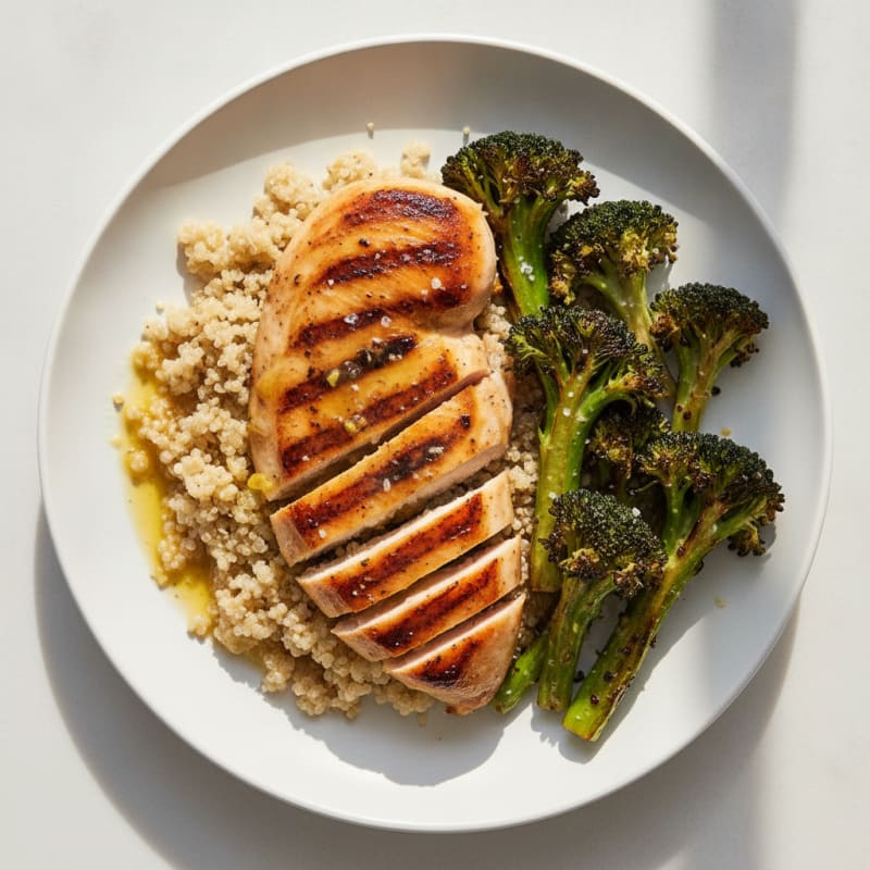 Grilled Chicken Breast with Quinoa and Roasted Broccoli