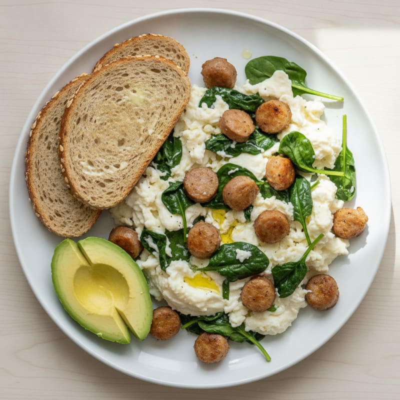Egg White and Turkey Sausage Scramble with Spinach