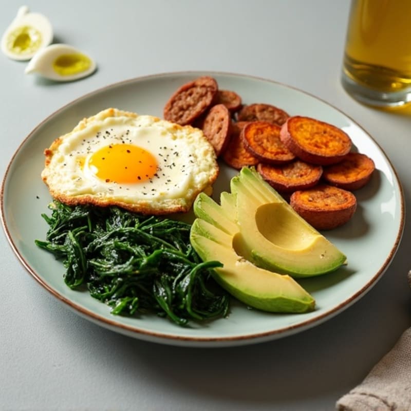 Egg White and Turkey Sausage Scramble with Sautéed Spinach