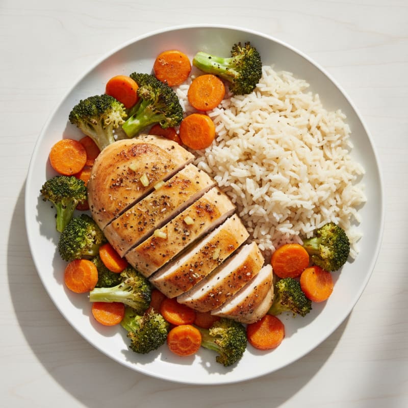 Herb-Roasted Chicken with Roasted Vegetables and Rice