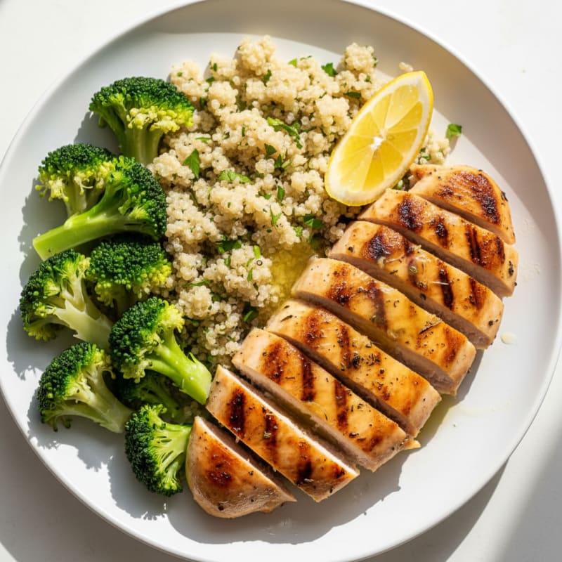 Grilled Chicken Breast with Quinoa and Steamed Broccoli