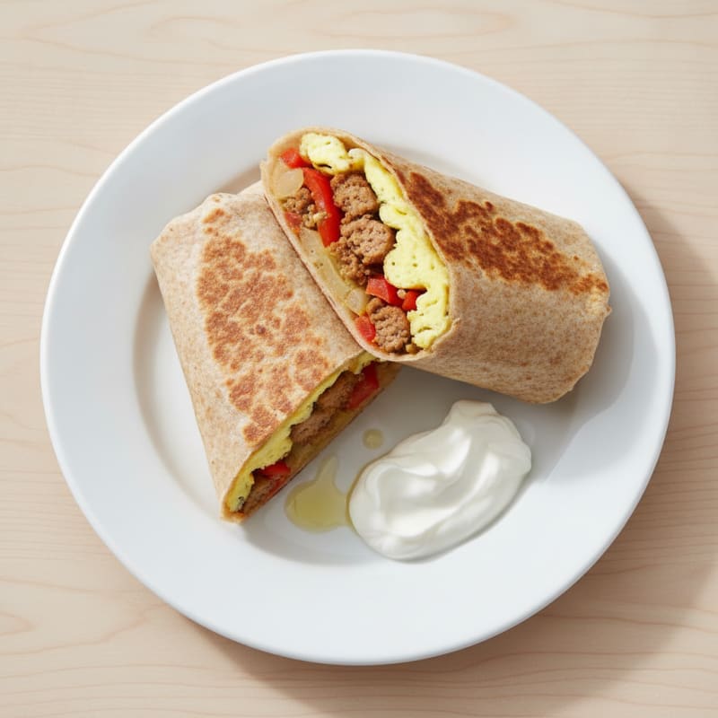 Egg and Turkey Sausage Breakfast Burrito with Greek Yogurt