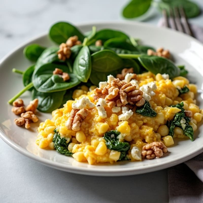 Egg White and Turkey Sausage Scramble with Spinach, Feta & Walnuts