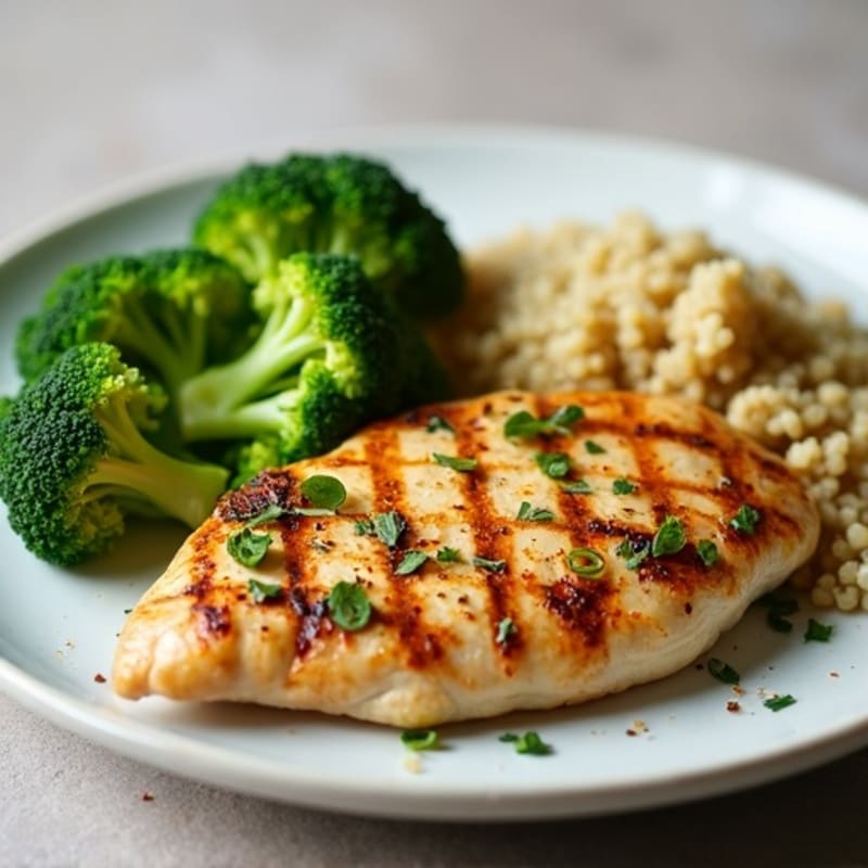 Grilled Lemon Herb Chicken Breast with Steamed Broccoli and Quinoa