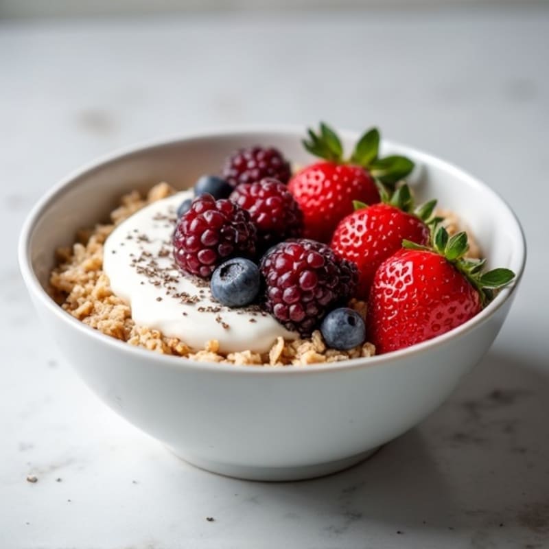 Oatmeal with Greek Yogurt, Mixed Berries and Chia Seeds
