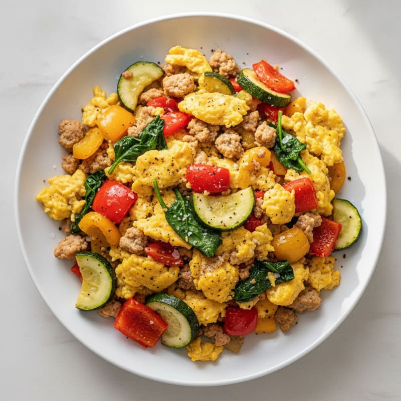 Hearty Scrambled Eggs with Roasted Vegetables