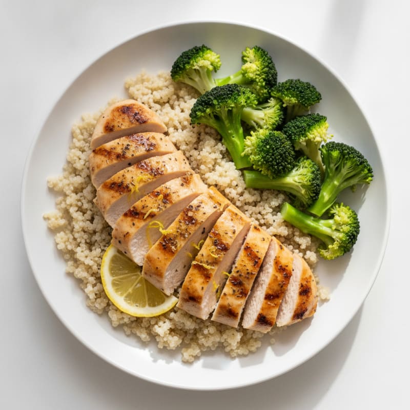 Grilled Chicken Breast with Quinoa and Steamed Broccoli