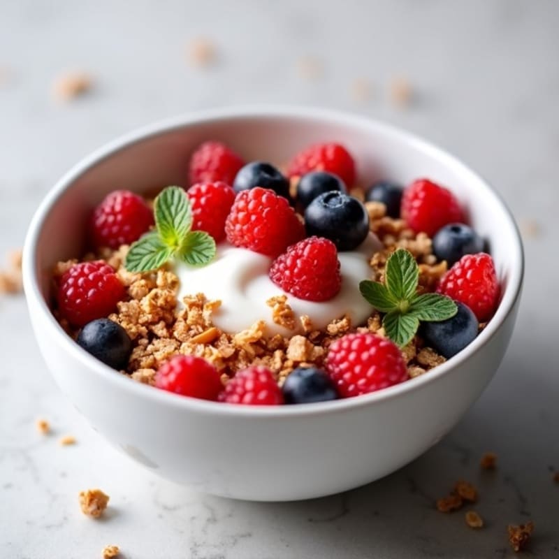 Thick Greek Yogurt Bowl with Fresh Berries and Crunchy Granola