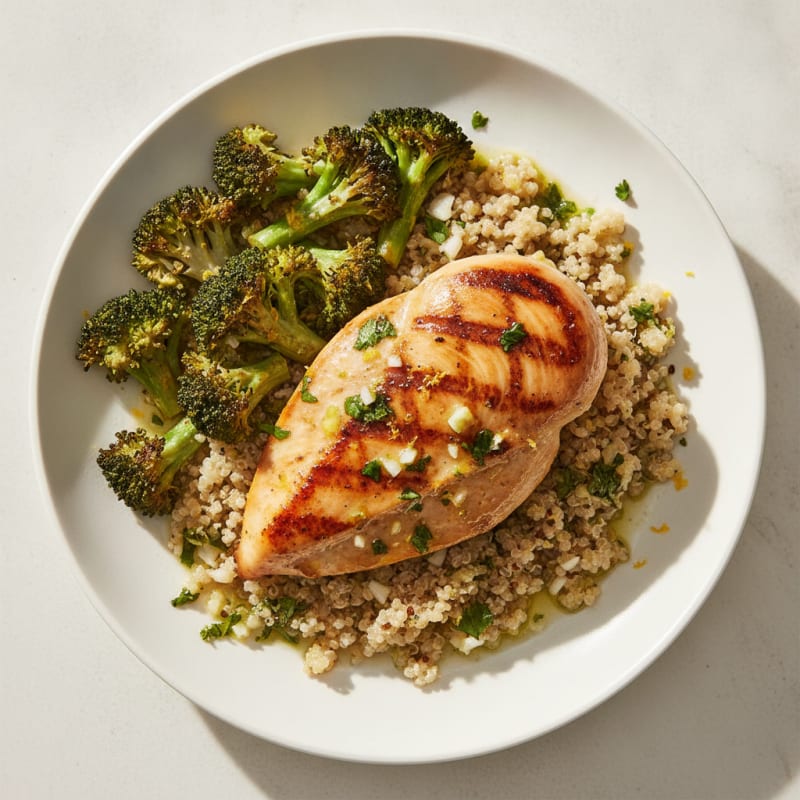 Grilled Chicken Breast with Quinoa and Roasted Broccoli