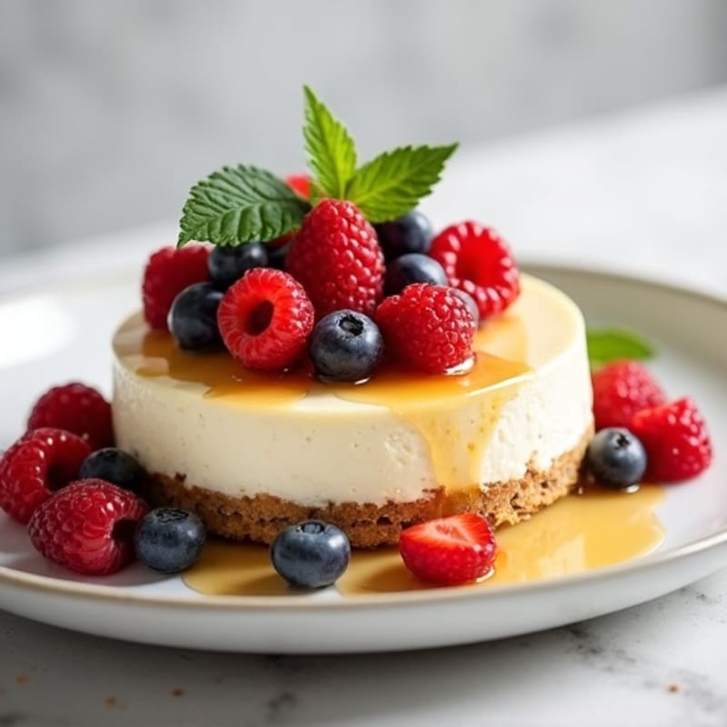 Silky Vanilla Protein Cheesecake with Mixed Berries