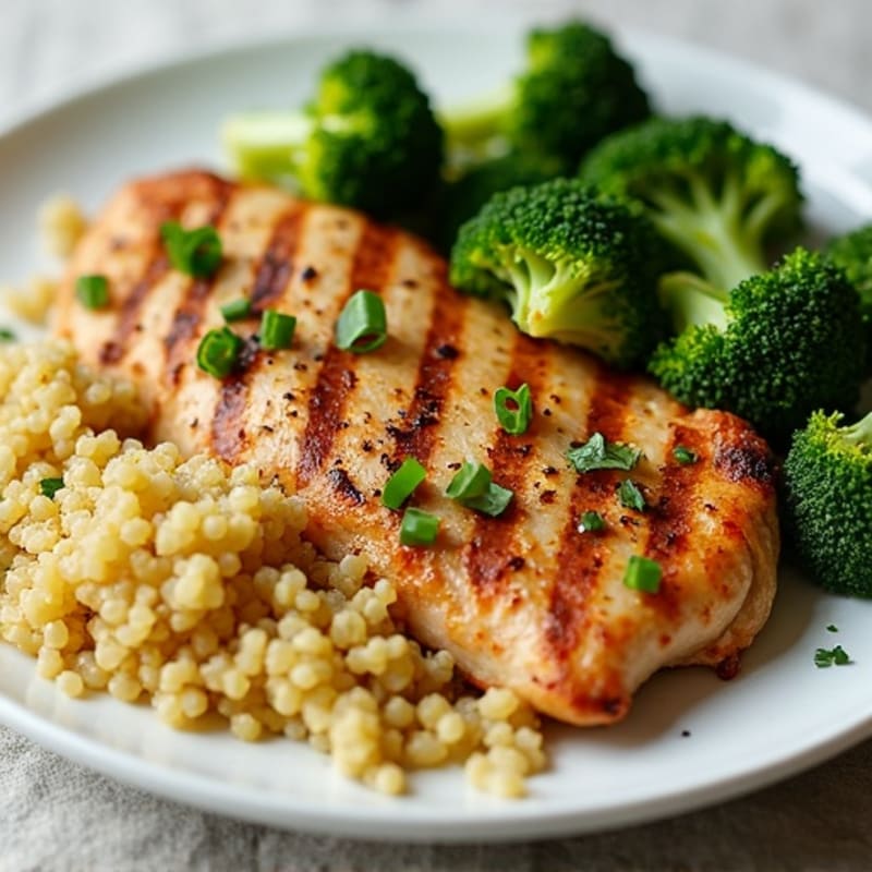 Grilled Chicken Breast with Roasted Broccoli and Quinoa