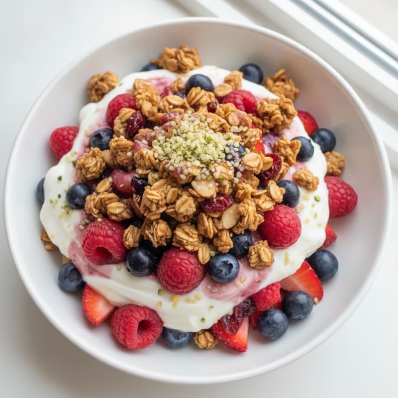 Creamy Greek Yogurt Parfait with Mixed Berries and Protein Granola