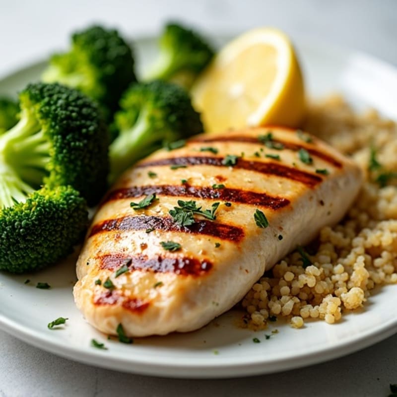 Grilled Chicken Breast with Quinoa and Steamed Broccoli