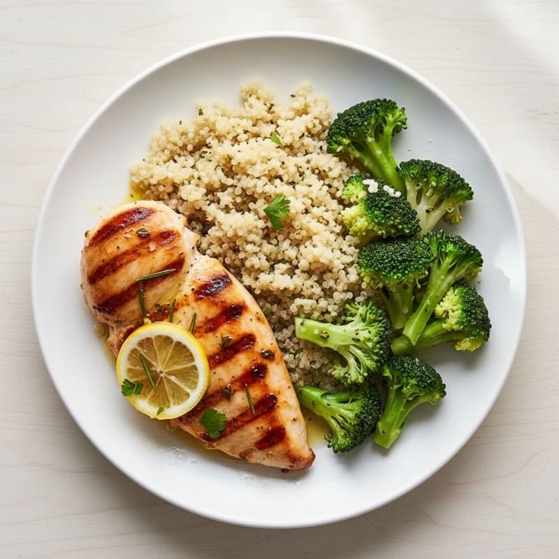 Grilled Chicken Breast with Quinoa and Steamed Broccoli