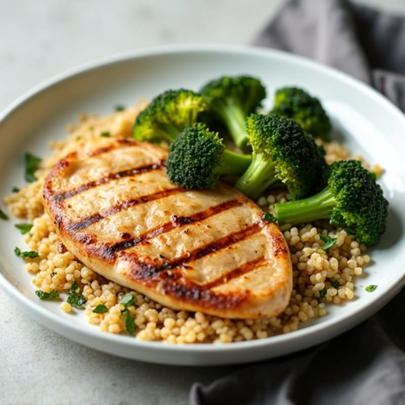 Grilled Chicken Breast with Quinoa and Roasted Broccoli