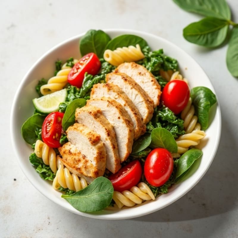 Grilled Chicken and Fresh Vegetable Pasta Salad with Zesty Lemon Dressing