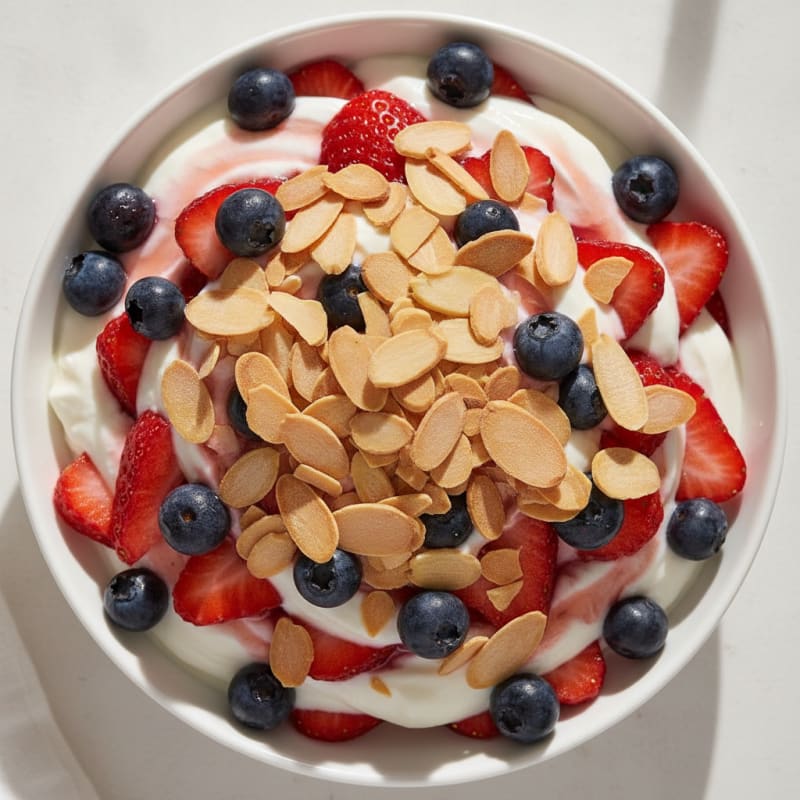 Greek Yogurt Parfait with Crunchy Almonds and Fresh Berries
