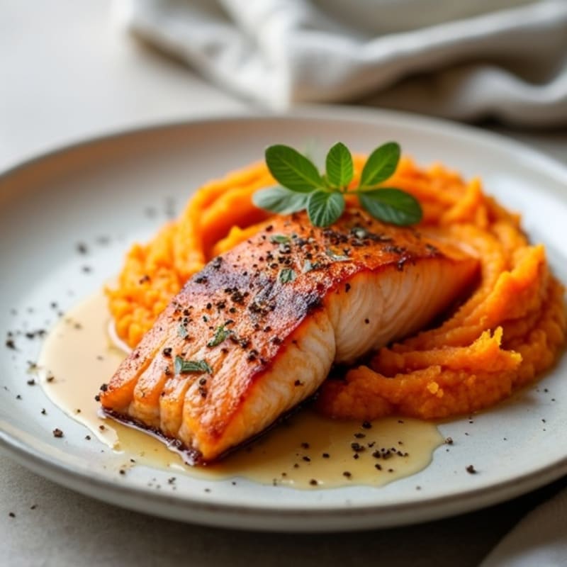 Maple-Glazed Salmon with Creamy Sweet Potato Puree