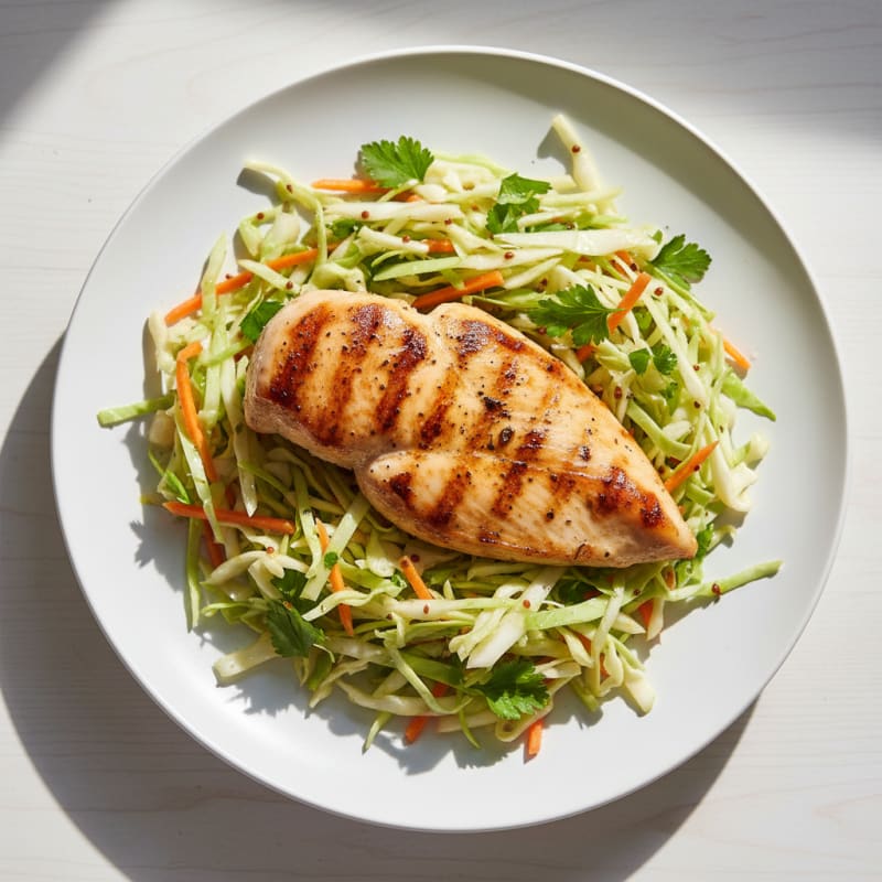 Grilled Chicken Breast with Crunchy Cabbage Slaw