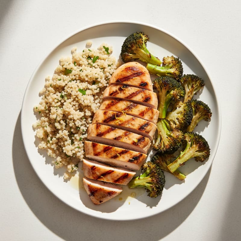 Grilled Chicken Breast with Roasted Broccoli and Quinoa
