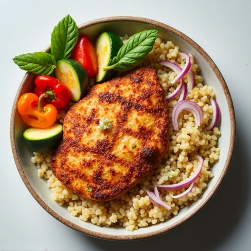 Crispy Chicken and Quinoa Power Bowl with Roasted Vegetables