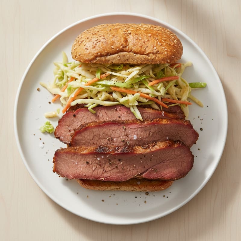 Smoky Brisket Sandwich with Tangy Slaw