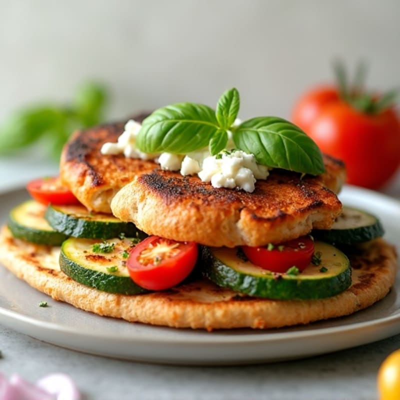 Herb-Roasted Vegetable and Goat Cheese Flatbread with Grilled Chicken