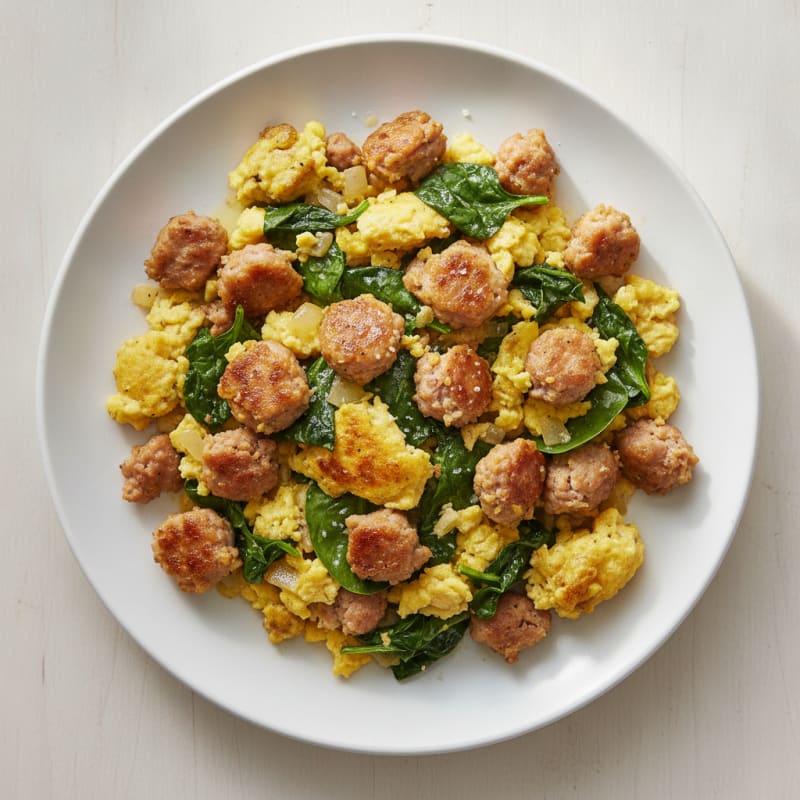 Crispy Turkey Sausage and Spinach Egg Scramble