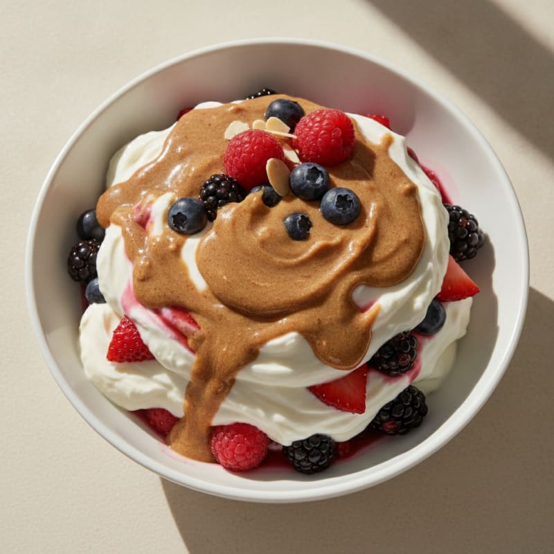 Greek Yogurt Protein Parfait with Mixed Berries and Almond Butter
