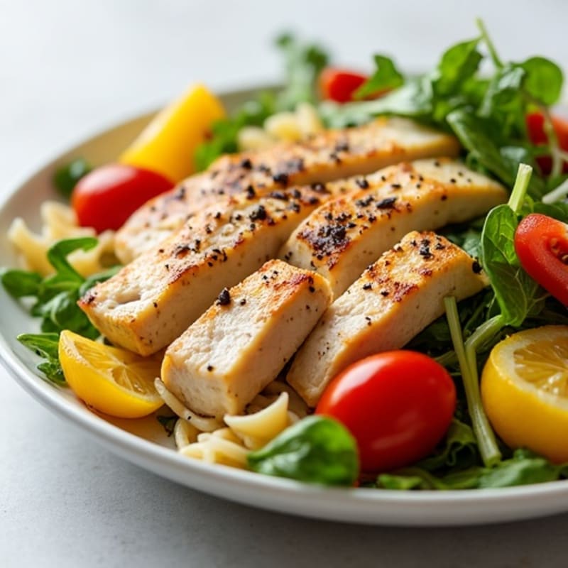 Grilled Chicken Pasta Salad with Cherry Tomatoes and Arugula