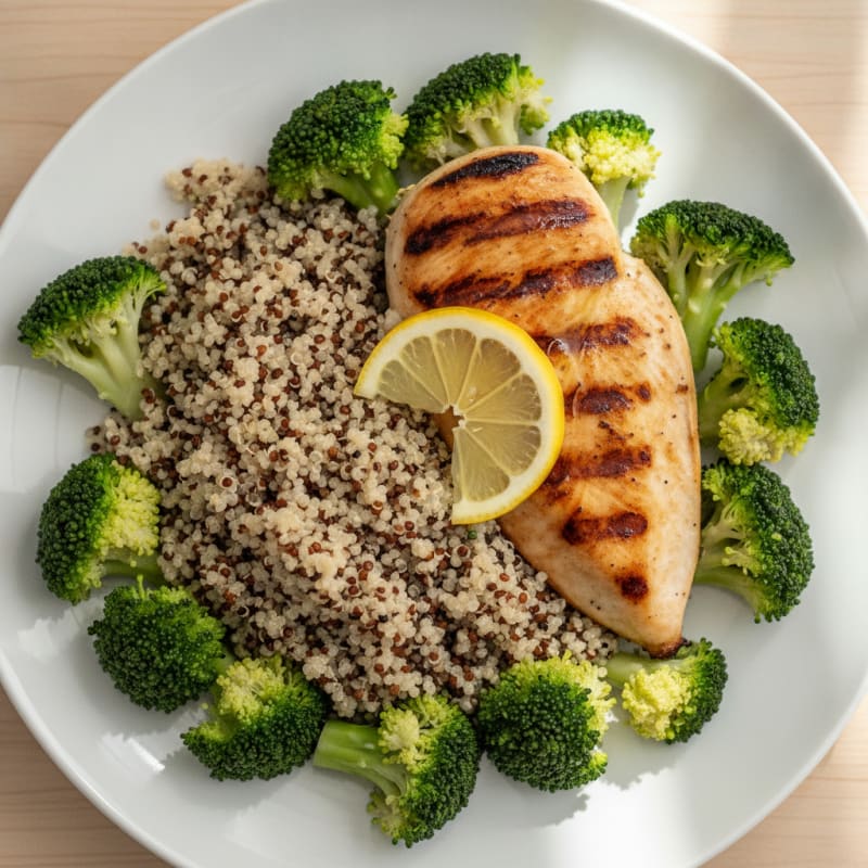Grilled Chicken Breast with Quinoa and Steamed Broccoli