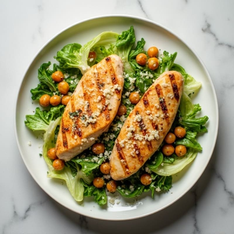 Herb-Grilled Chicken Caesar with Crispy Chickpea Croutons