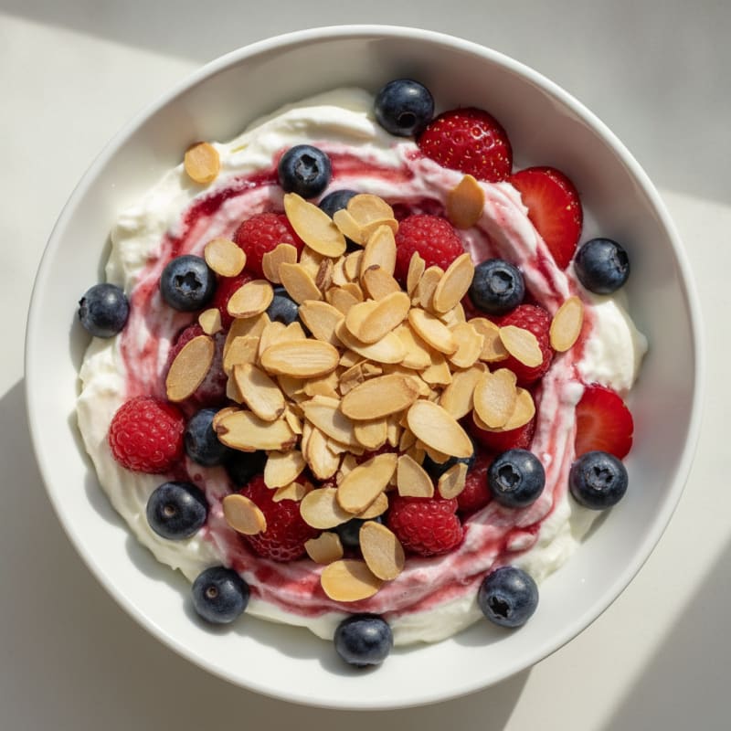 Greek Yogurt Protein Parfait with Mixed Berries and Almonds
