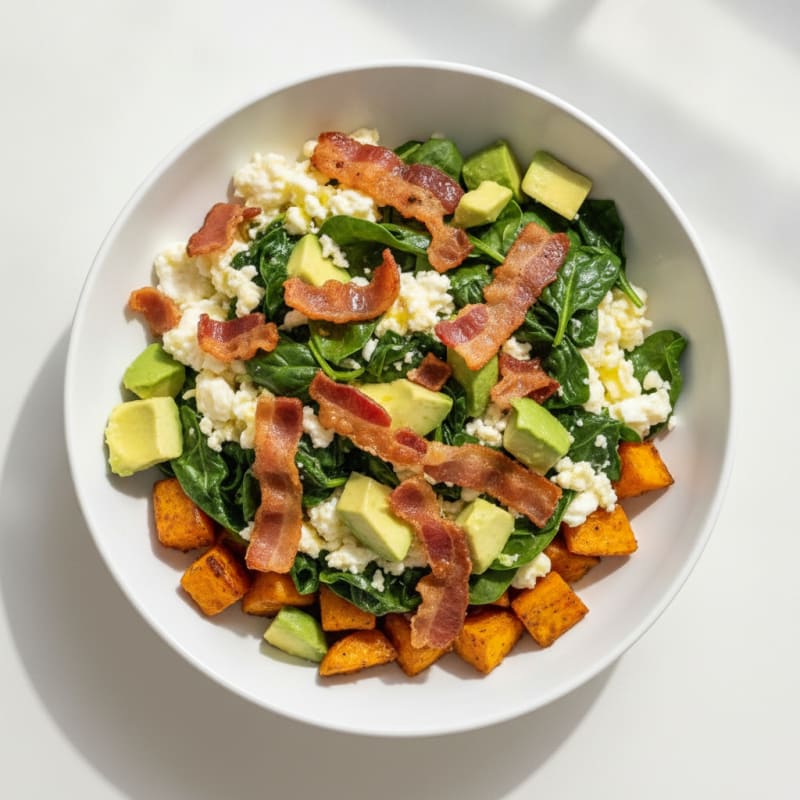 Crispy Turkey Bacon and Egg White Breakfast Bowl with Spinach