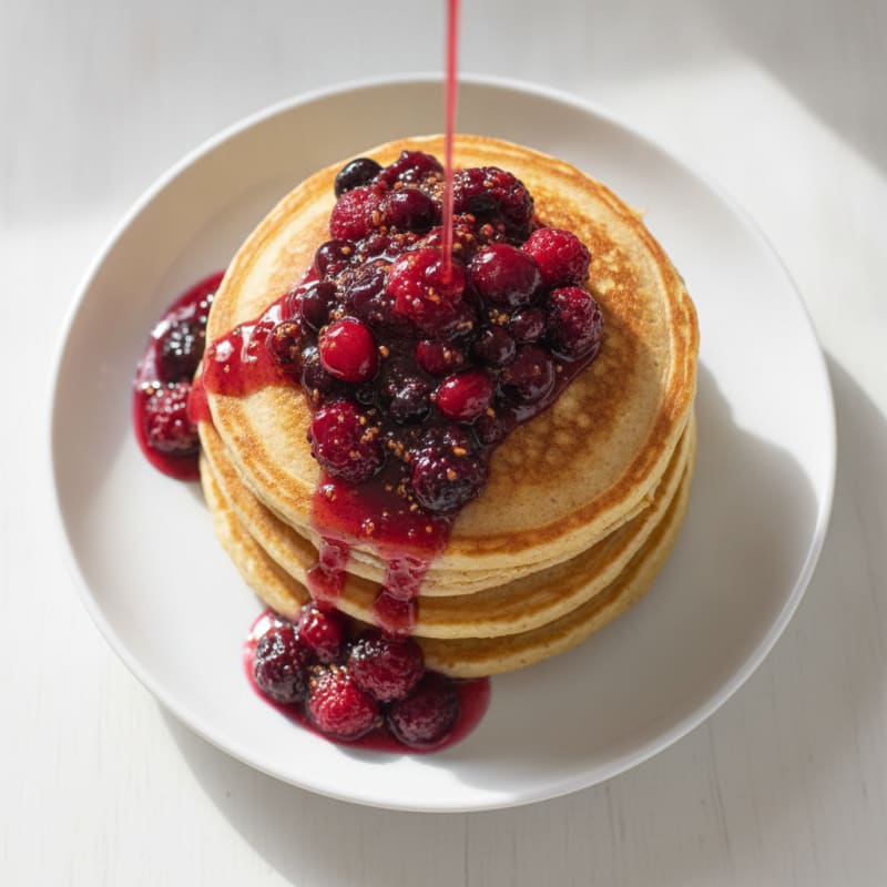 Fluffy Buttermilk Pancakes with Berry Compote