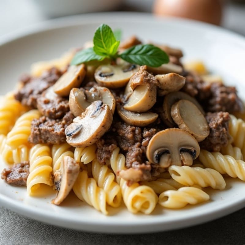 Lean Beef with Creamy Mushroom Pasta