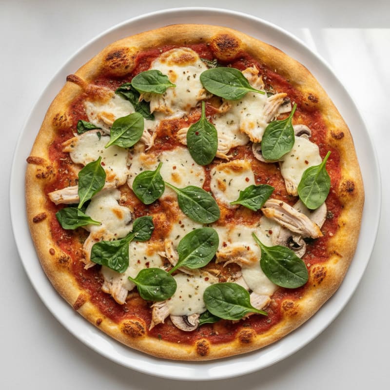 High-Protein Thin Crust Chicken and Spinach Pizza