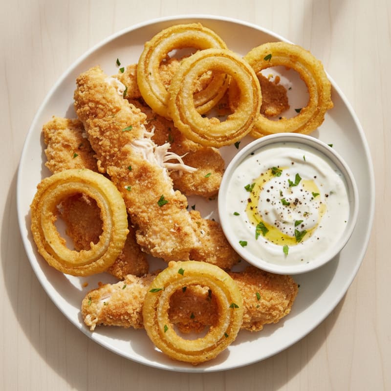 Protein-Packed Beer-Battered Onion Rings and Chicken
