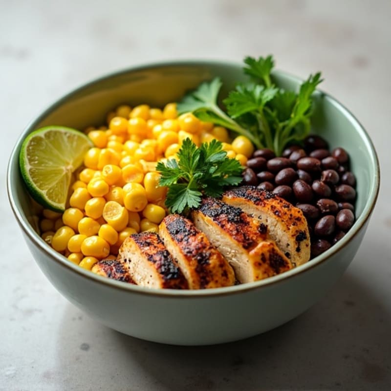 Cilantro-Lime Black Bean Bowl with Roasted Corn and Grilled Chicken